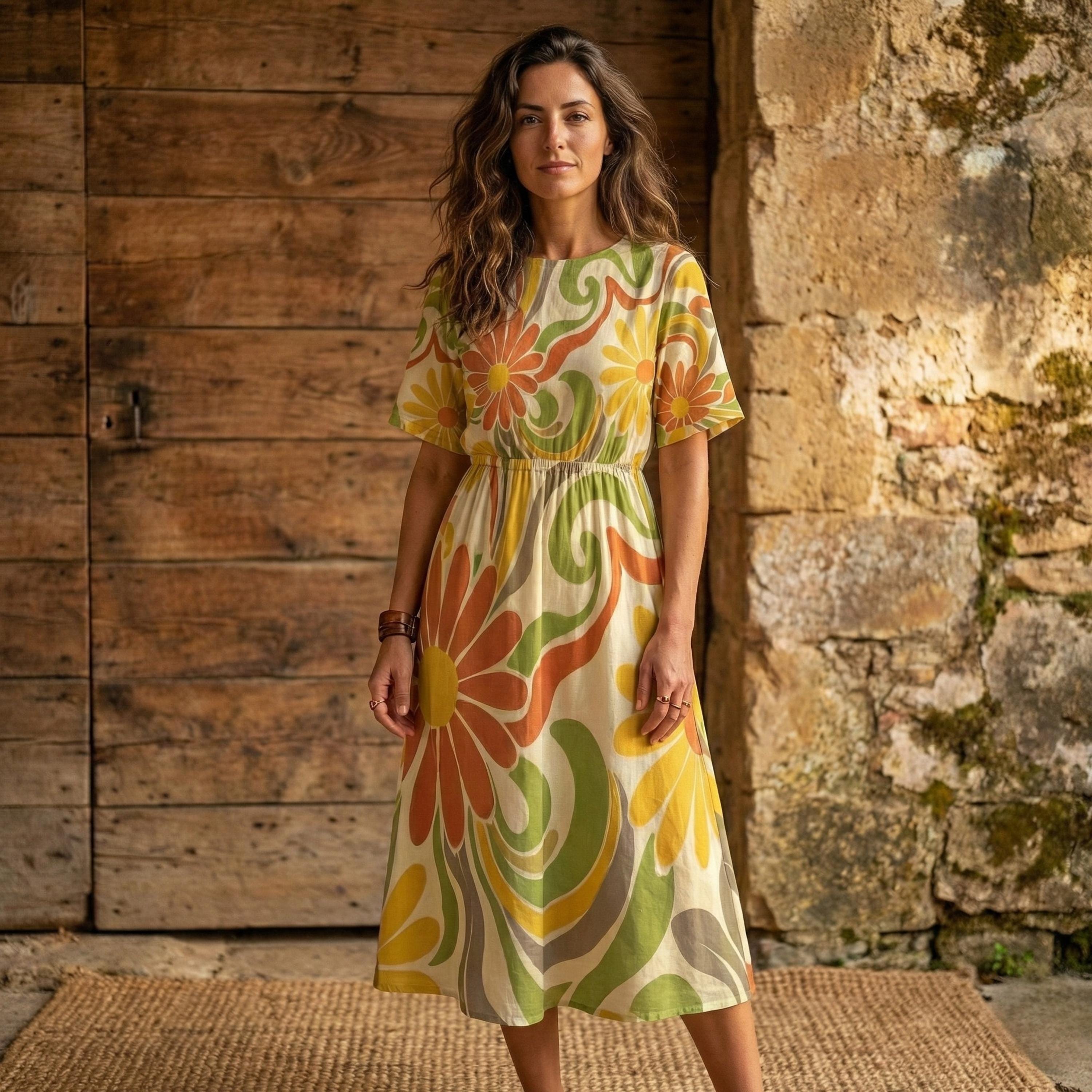 70s Floral Midi Dress