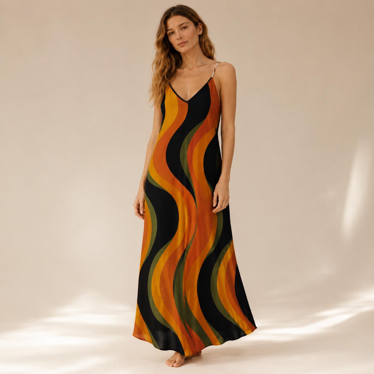 70s Retro Wave Maxi Dress