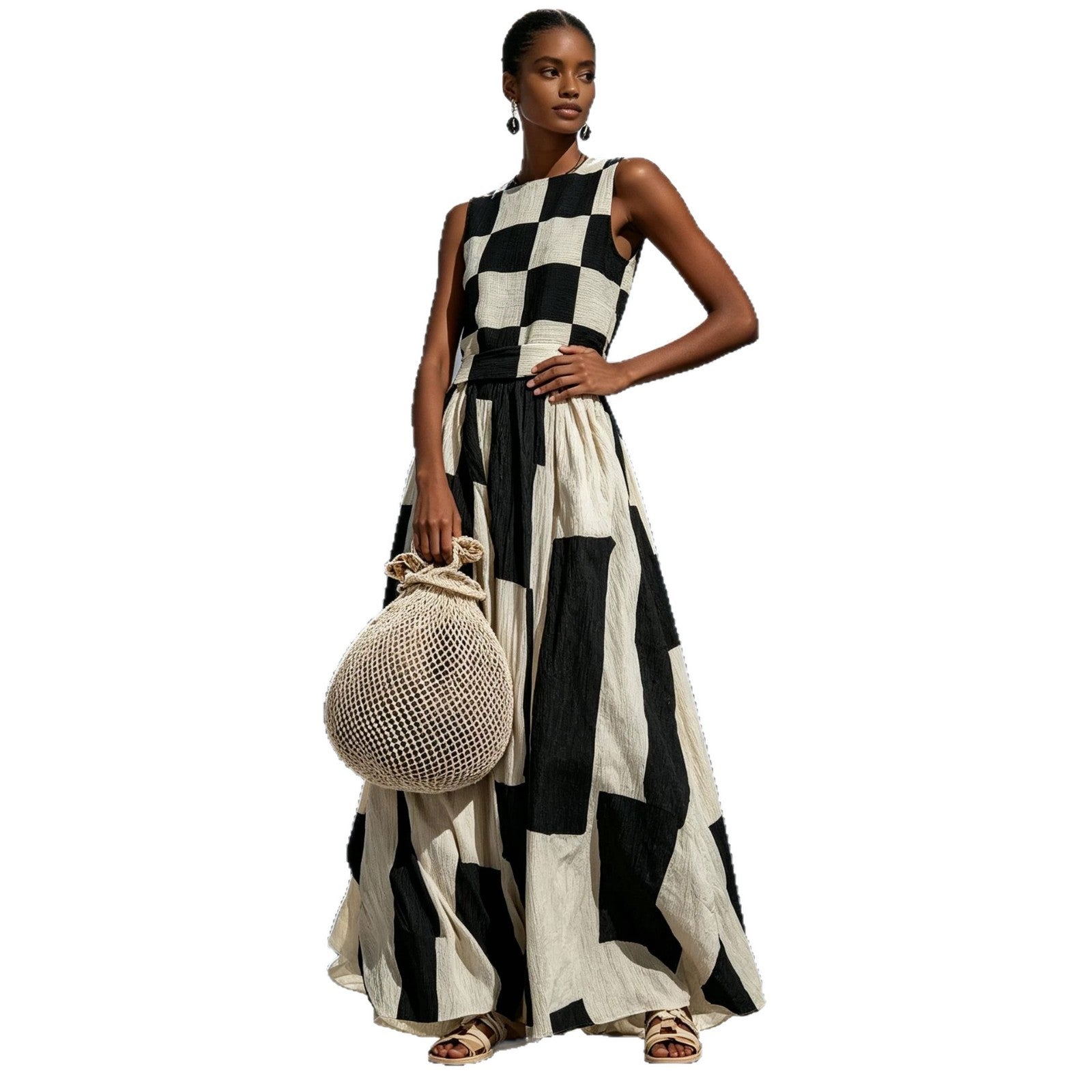 Black Sleeveless Round-Neck Maxi Dress
