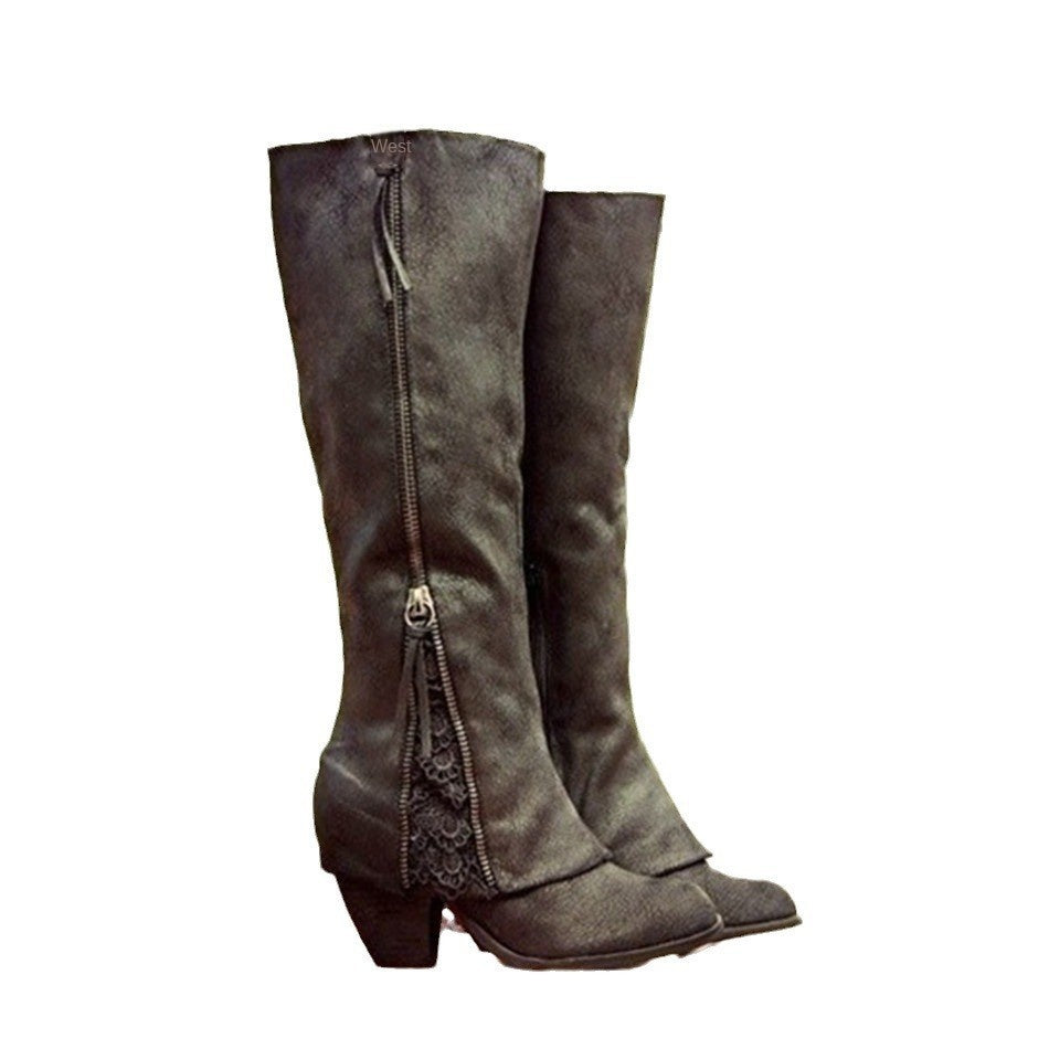 Cuffed chunky-heel knee-high boots for women