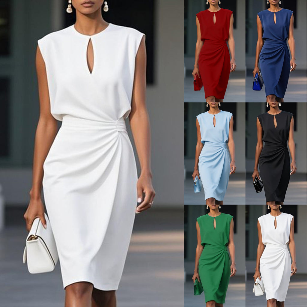 Solid Sleeveless Round-Neck Midi Dress