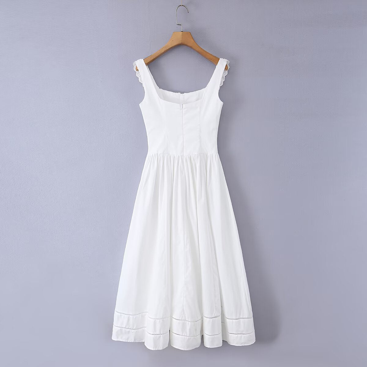 White Square-Neck Lace-Detail Maxi Dress