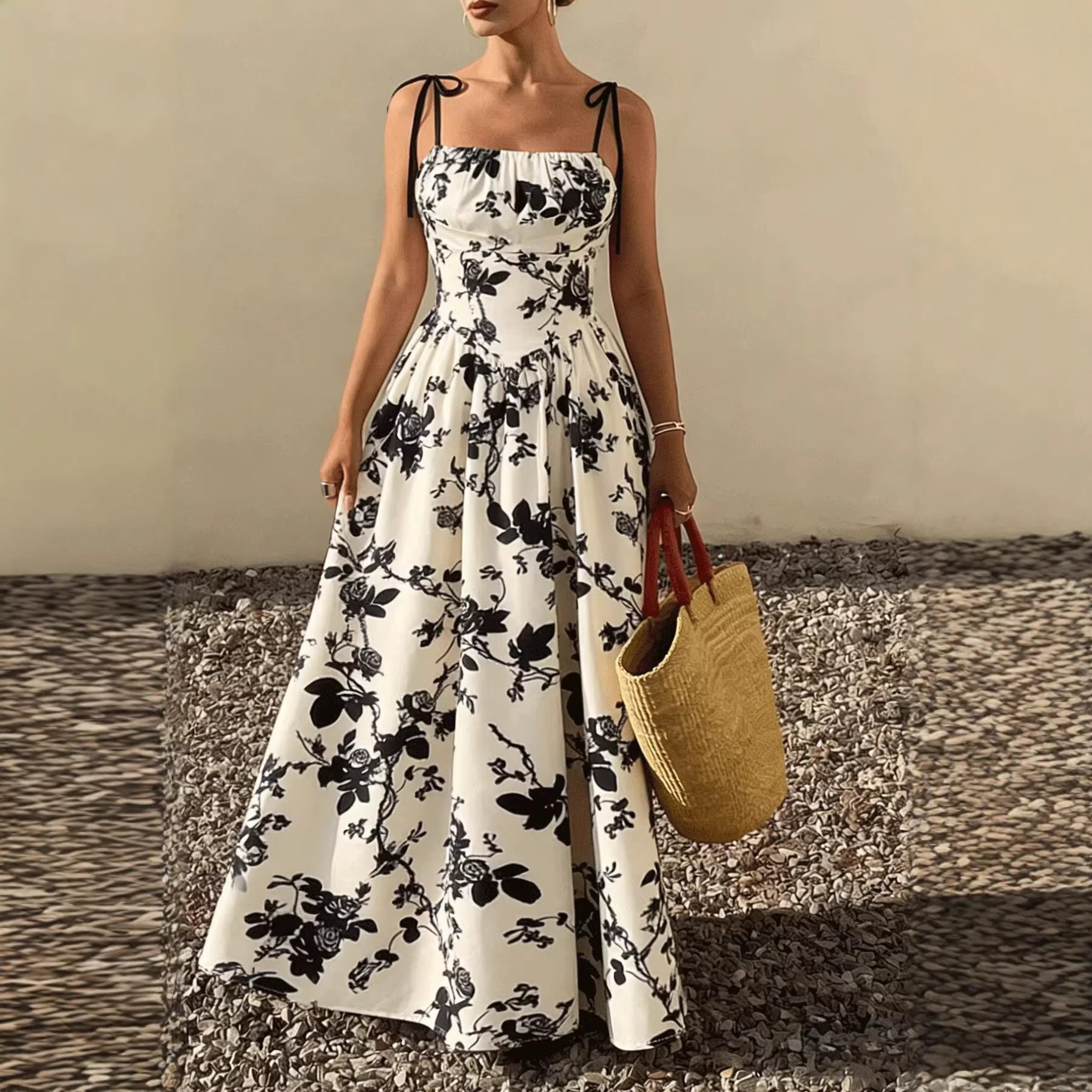 Beige Sleeveless A-Line Maxi Dress