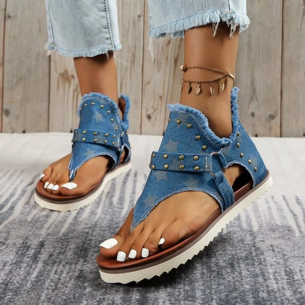 Studded raw-edge canvas sandals for women