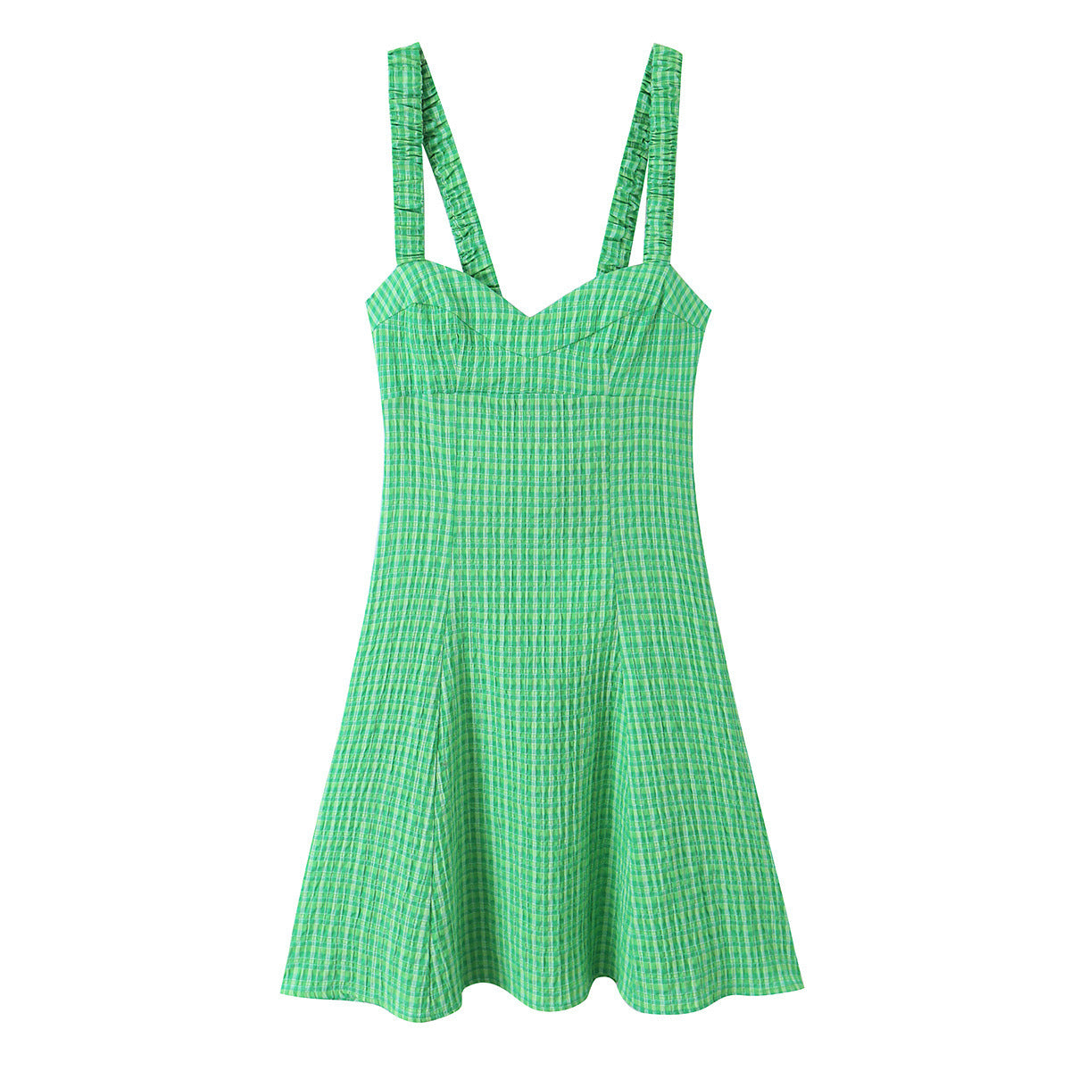 Green Plaid Strap Mini Dress
