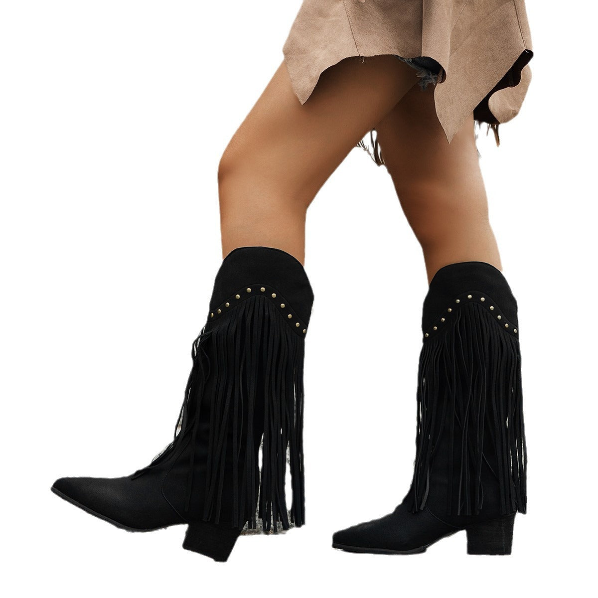 Fringe tassel western boots for women