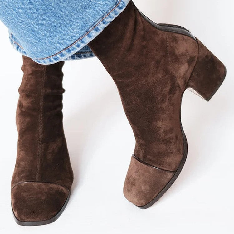 Women's elegant square-toe suede boots