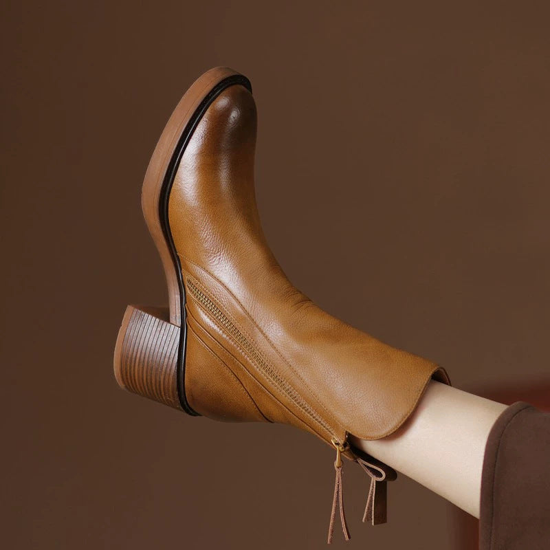High platform heel boots with round toe