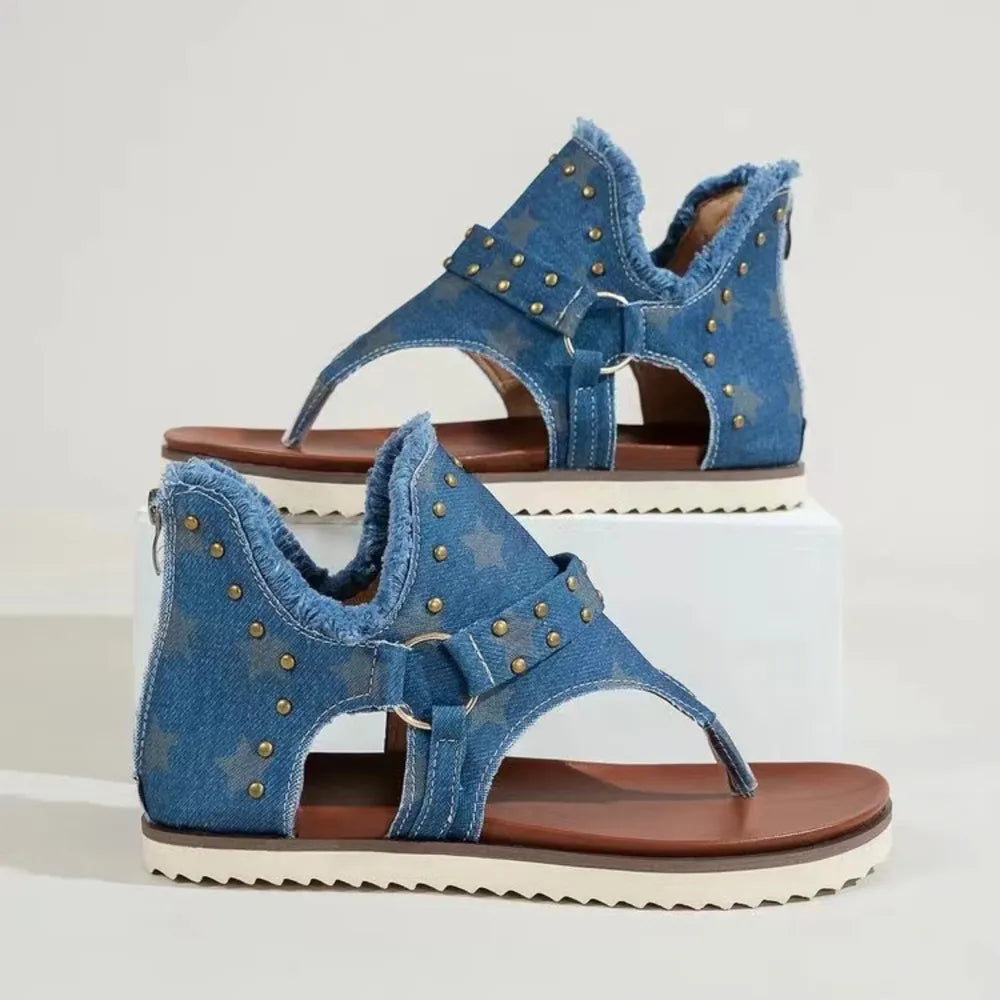 Women's open-toe canvas sandals with studs