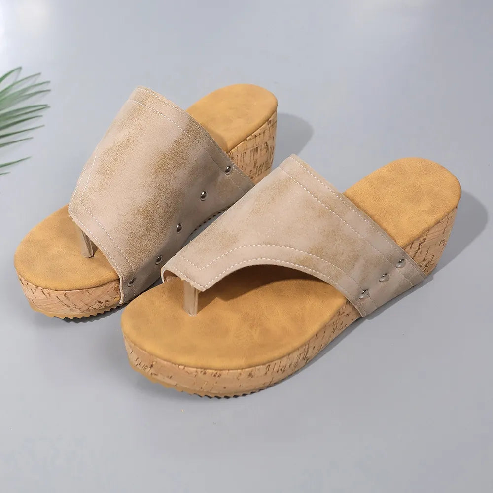 High wedge sandals with PU upper