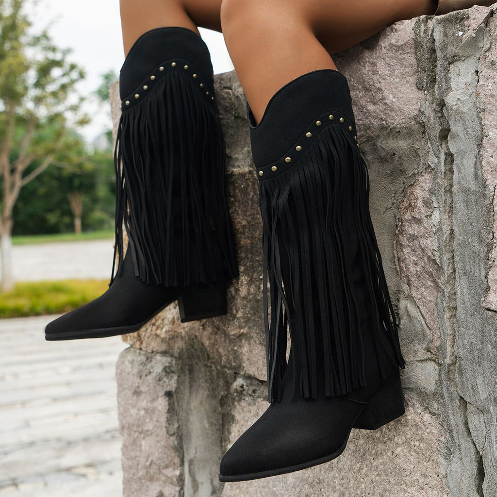 Pointed-toe tassel boots product view