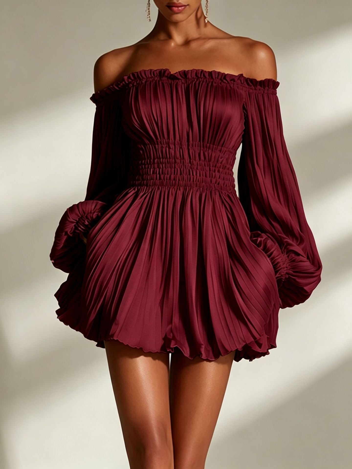 One-Shoulder Long-Sleeve Mini Dress