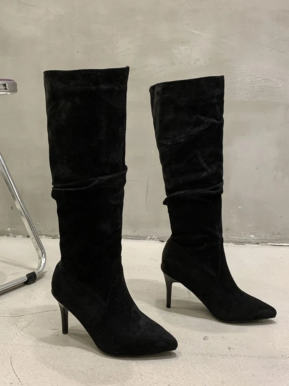Pleated pointed-toe ankle boots for women