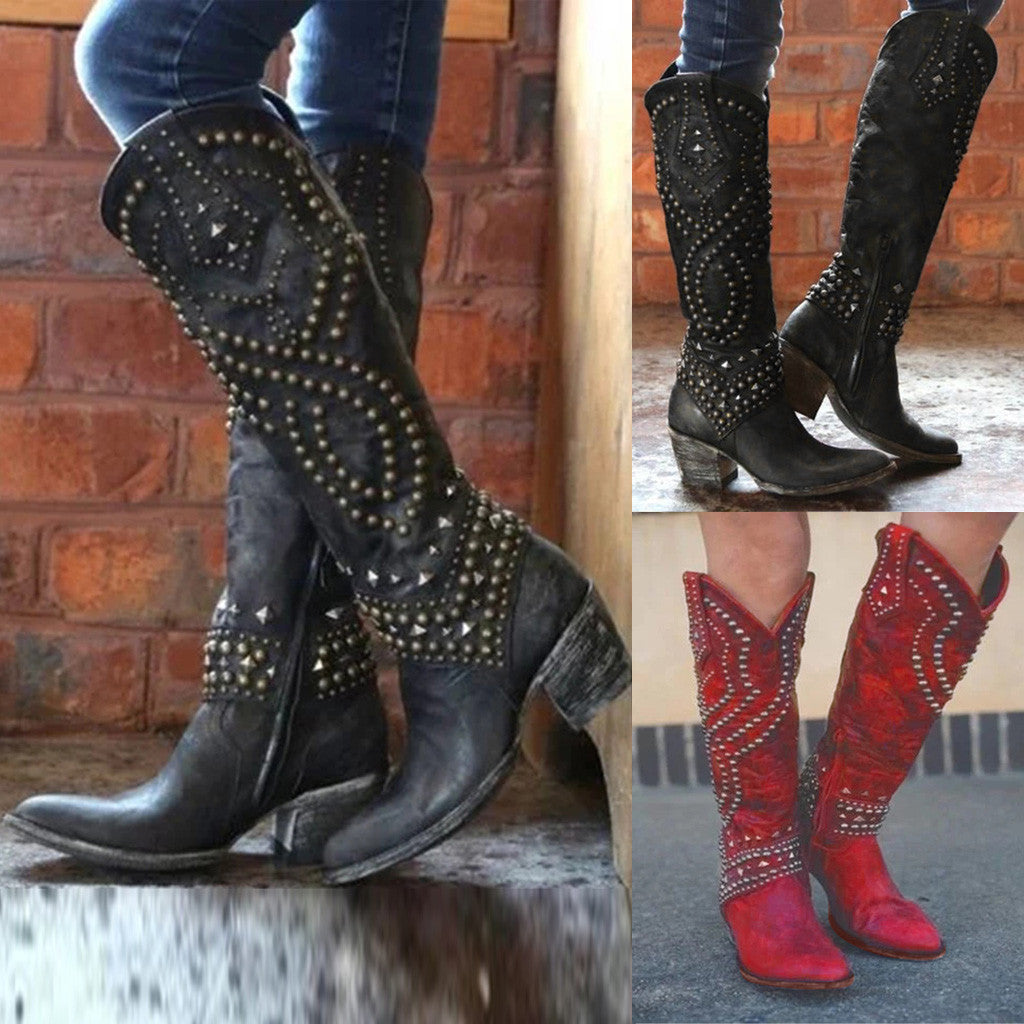Women's tall boots with rivet detail