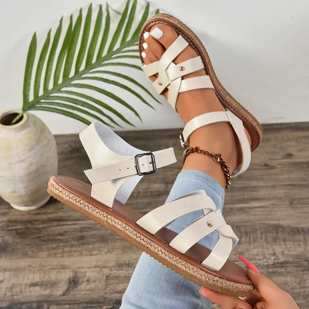 Woven cross-strap platform sandals for women
