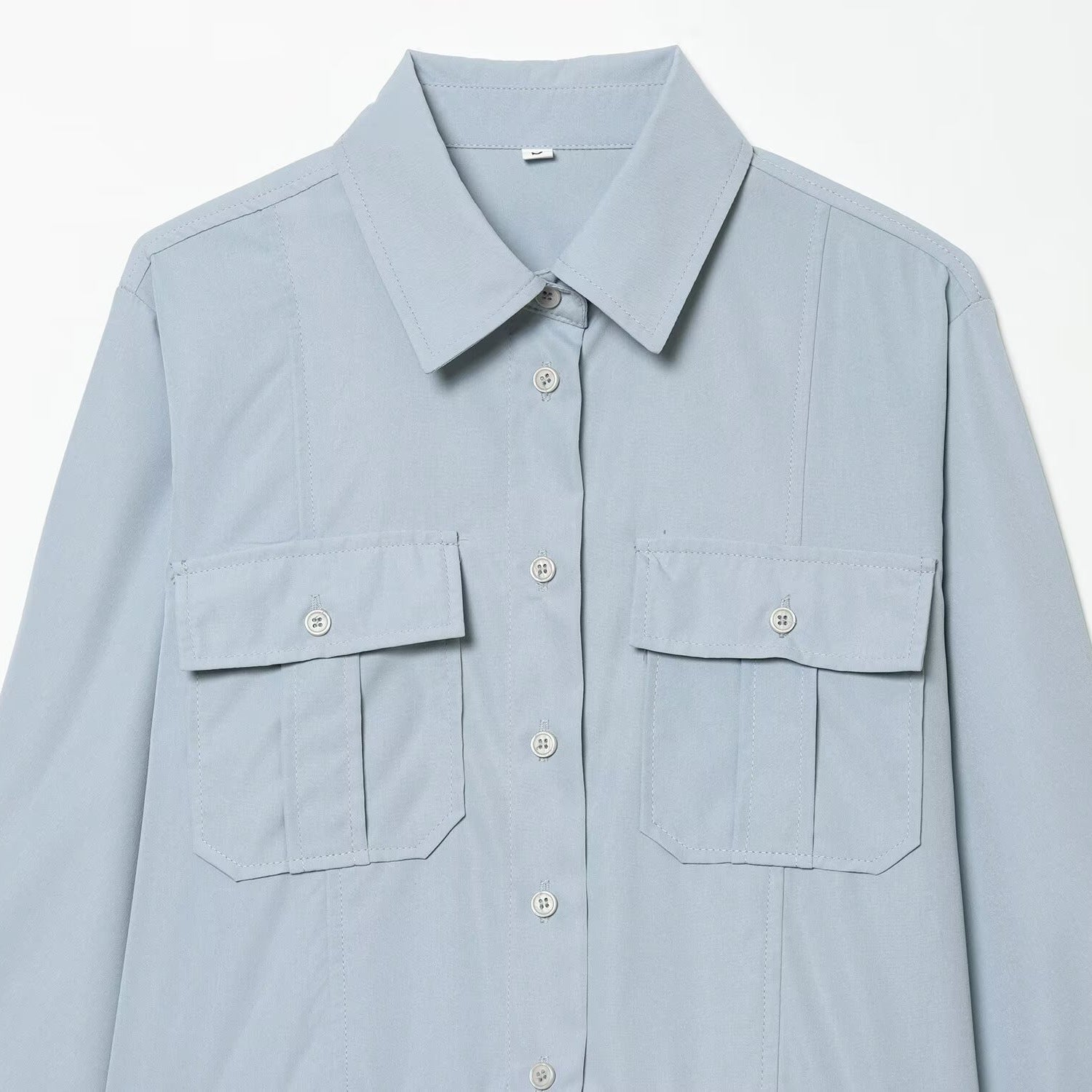 Light Blue Shirt-Collar Midi Dress