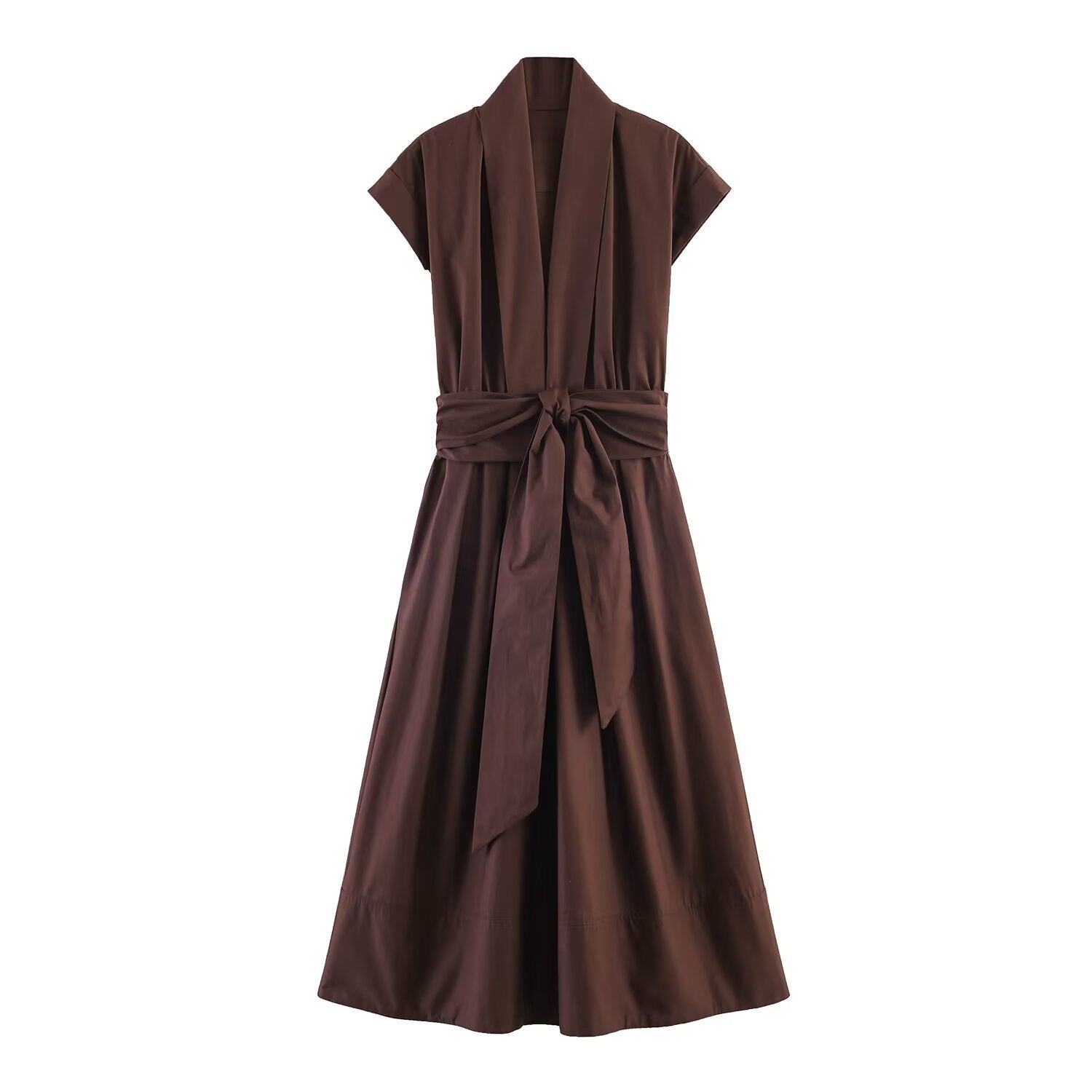 Burnt Sienna Patchwork Short-Sleeve Midi Dress