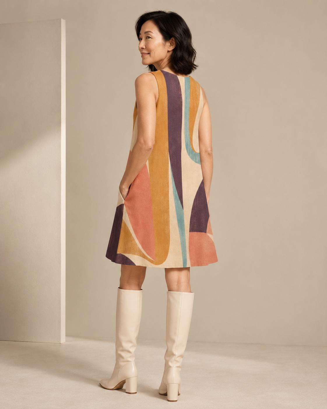 Abstract A-Line Mini Dress | Retro Resort Pocket Dress
