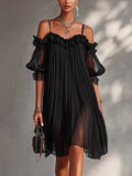Black Lace Short-Sleeve Irregular Mini Dress