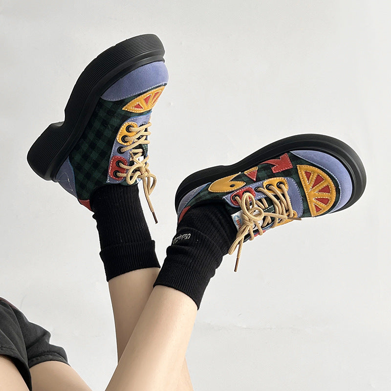 Colorblock platform shoes with round toe