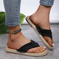 Raw-edge canvas toe-post sandals for women