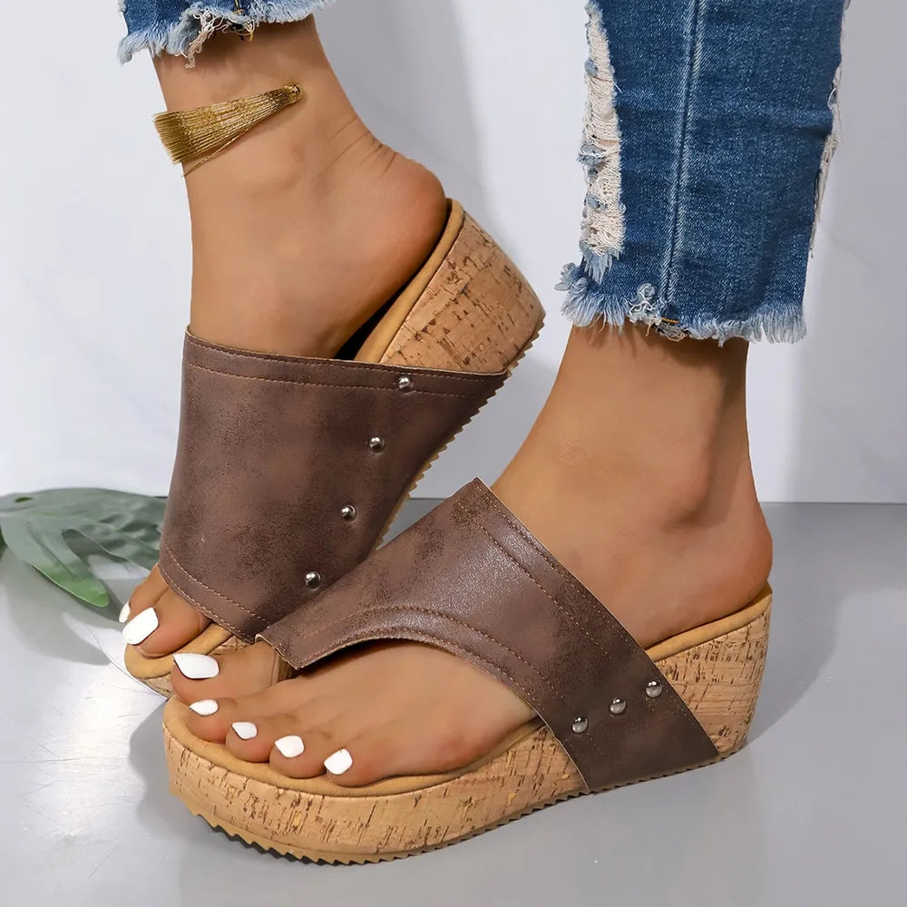 Open-toe wedge sandals for dresses and casual outfits