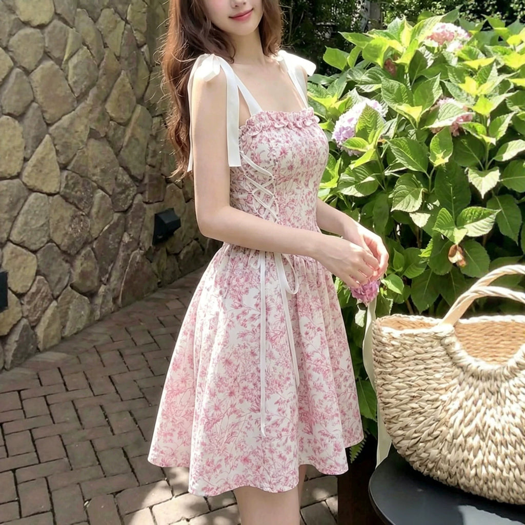 Floral Low-Neck Sleeveless Mini Dress
