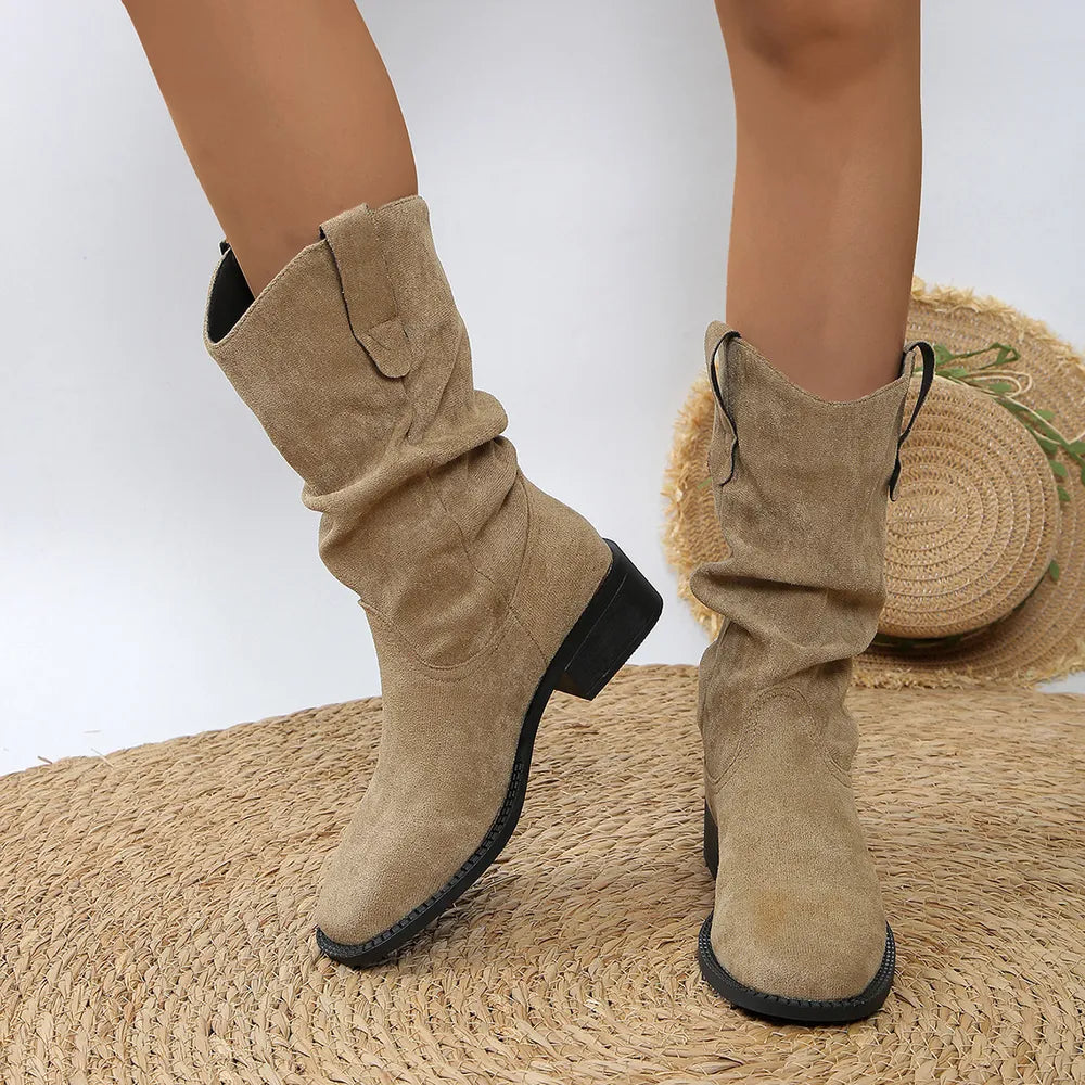Pleated western cowboy boots for women