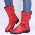 Women's leather-look boots with buckle detail