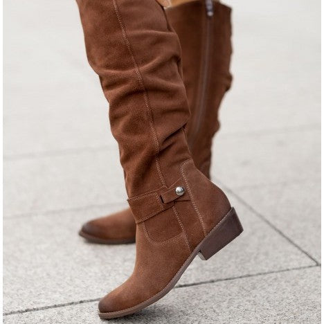 Low square-heel high-top boots