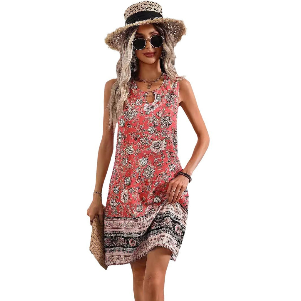 Floral U-Neck Sleeveless Midi Dress