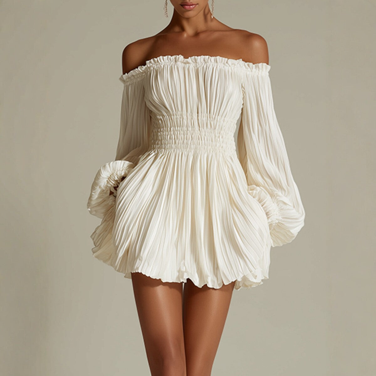 One-Shoulder Long-Sleeve Mini Dress