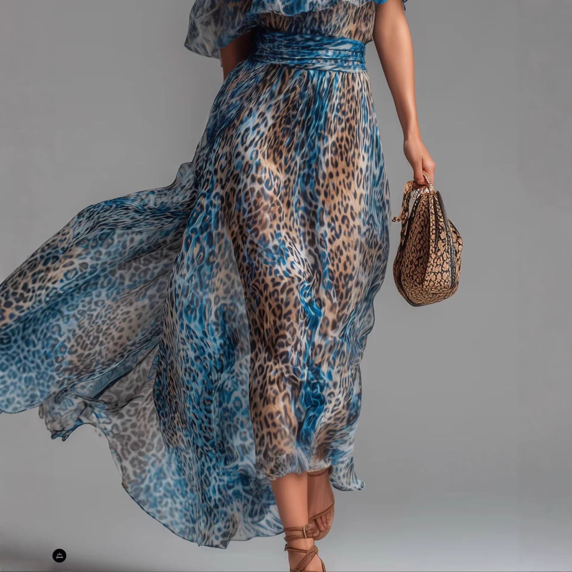 Peacock Blue Asymmetric-Neck Maxi Dress