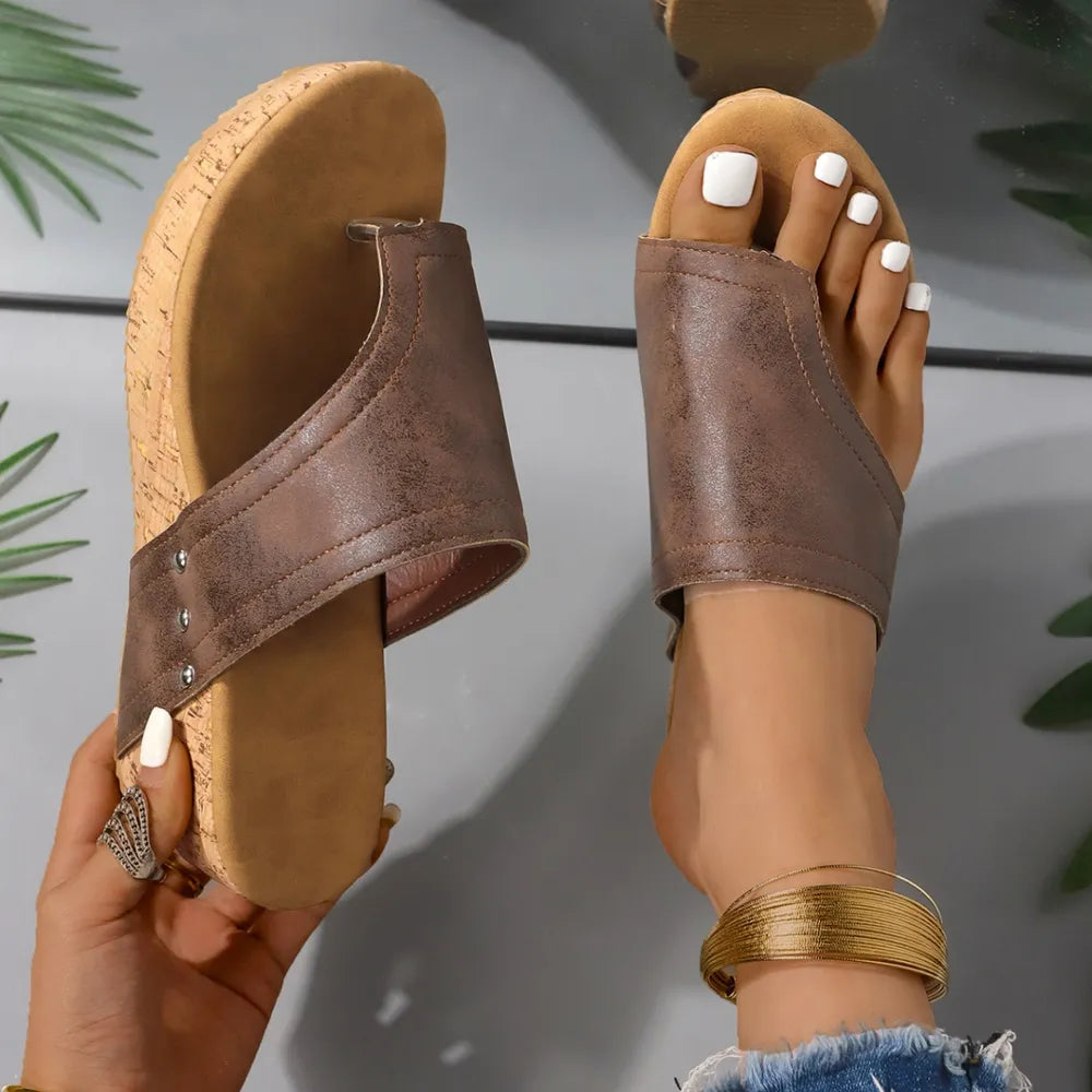 PU wedge sandals in neutral color