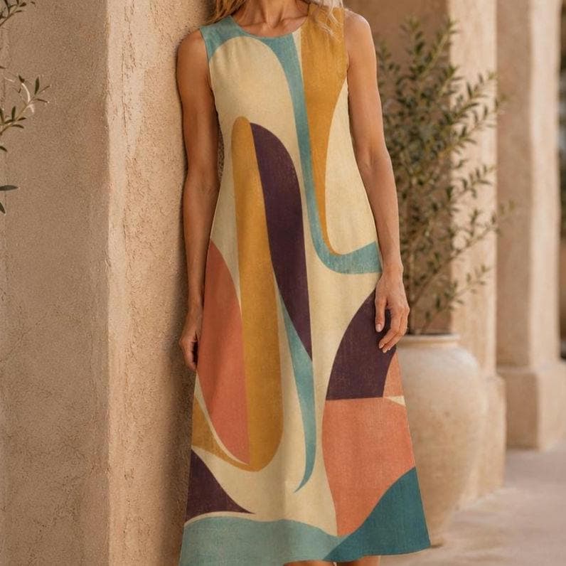 60s Color Block Cotton Midi Dress | Mod A-Line Pocket Dress