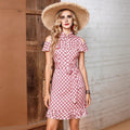 Pink Floral Short-Sleeve A-Line Midi Dress
