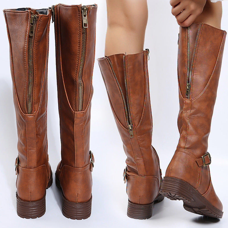 Women's tall boots with buckle detail