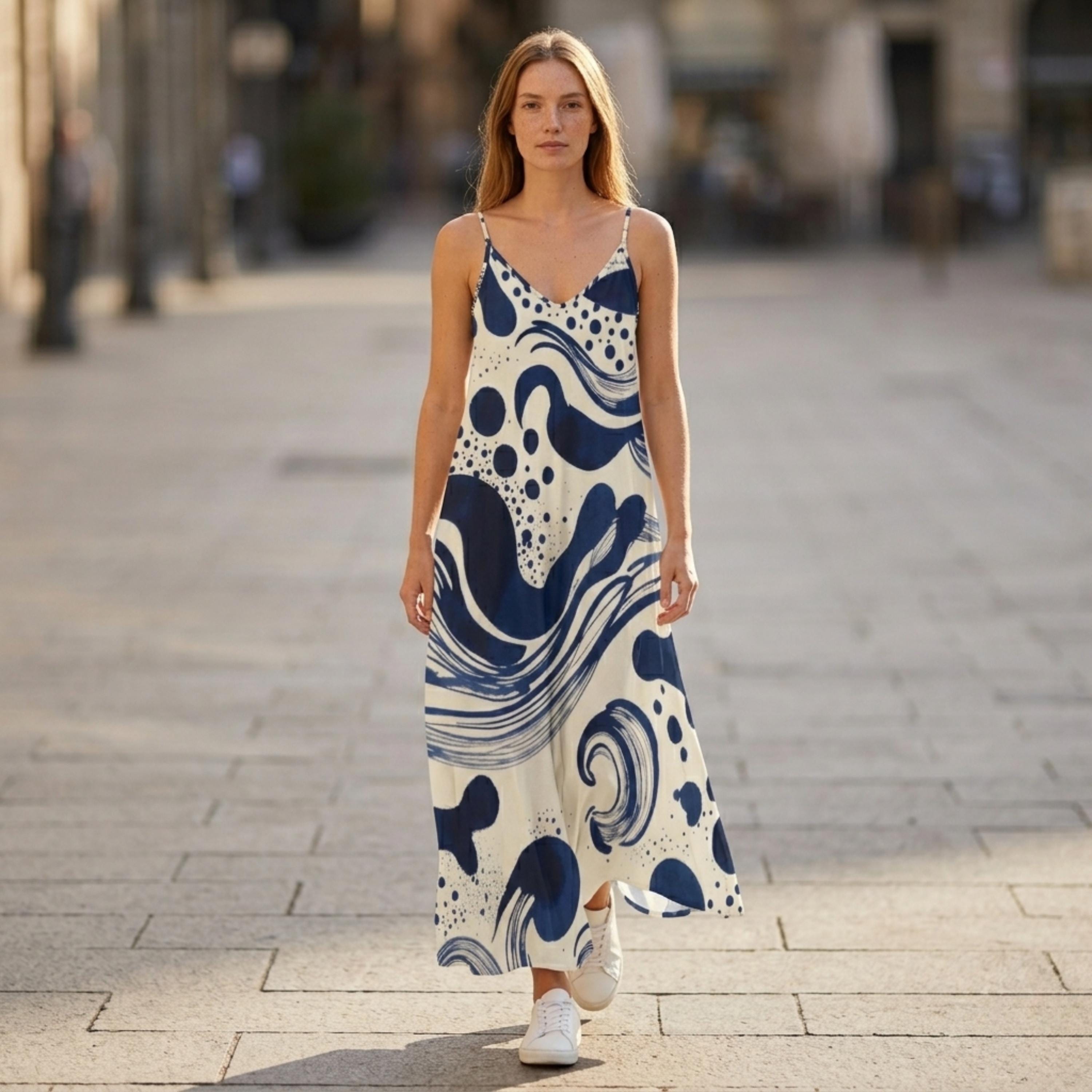 Blue White Slip Maxi Dress