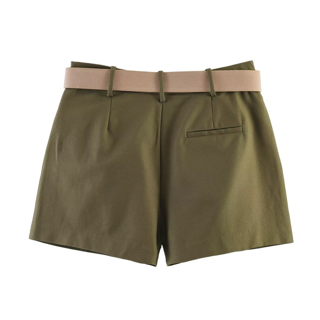 Olive Green High-Waist Shorts