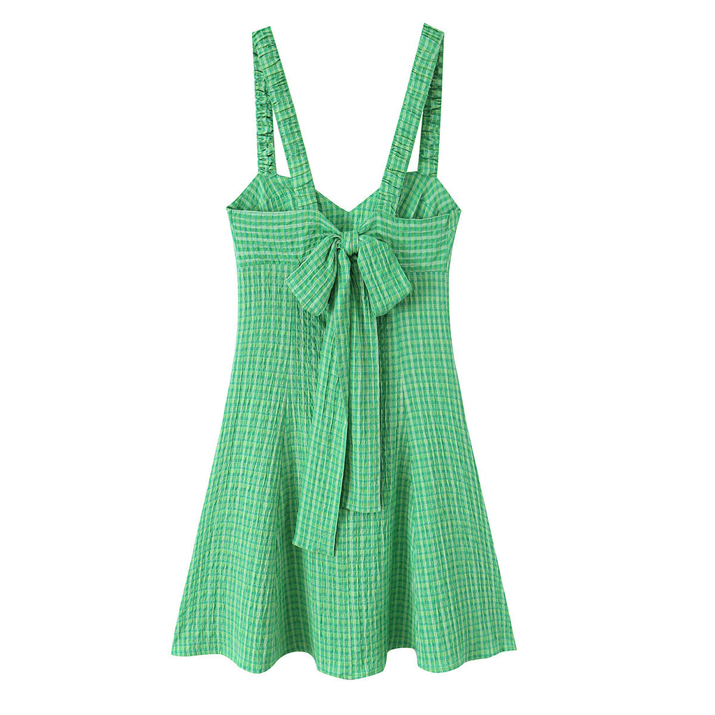 Green Plaid Strap Mini Dress