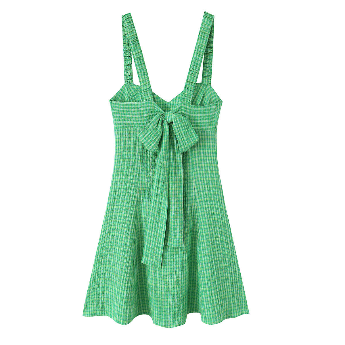 Green Plaid Strap Mini Dress