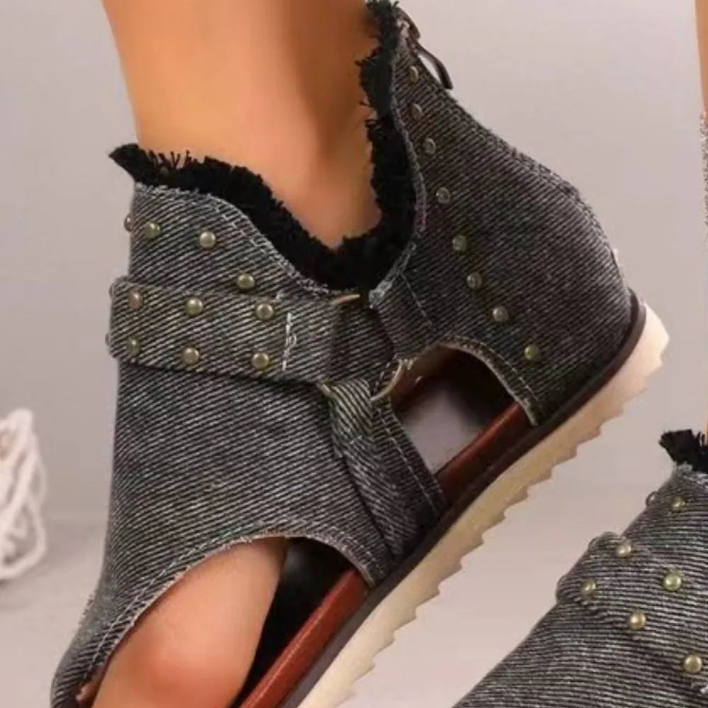 Canvas open-toe sandals with decorative studs
