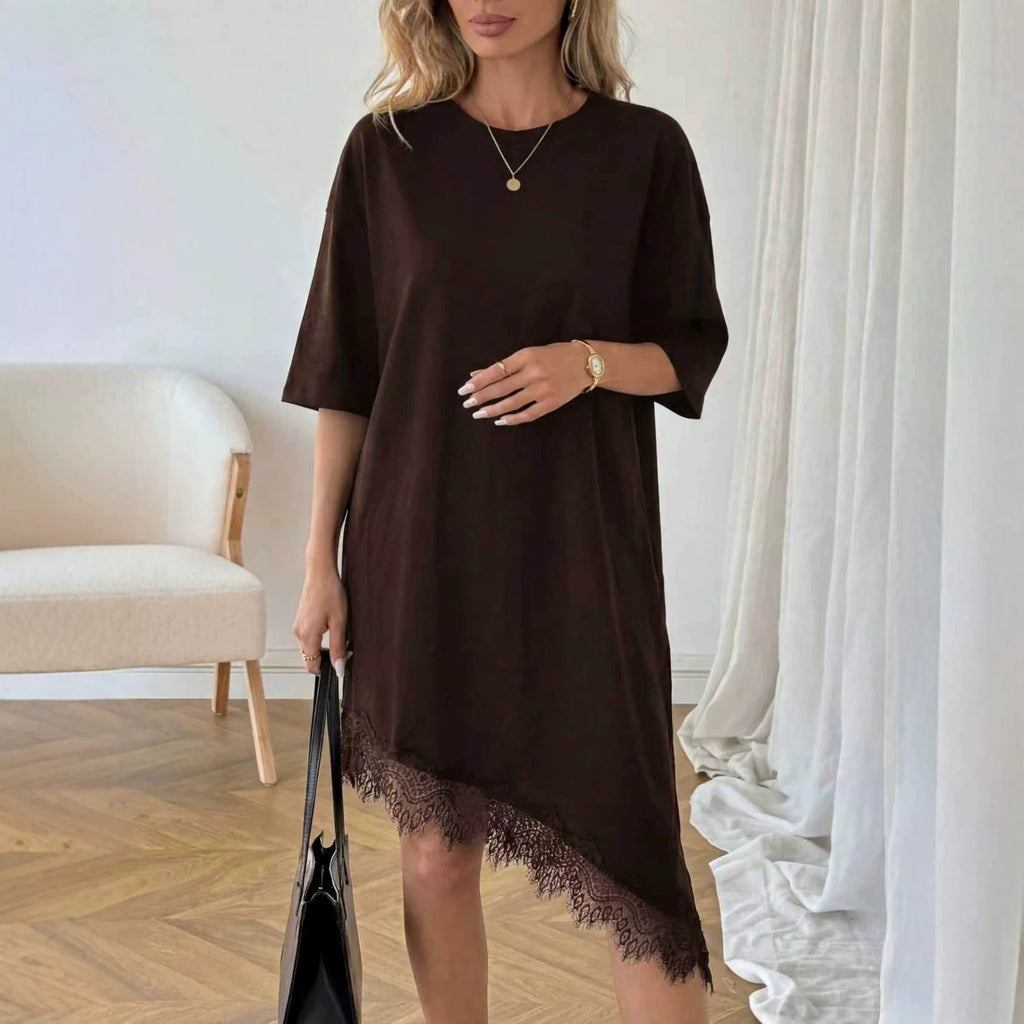 Relaxed Round-Neck Short-Sleeve Midi Dress