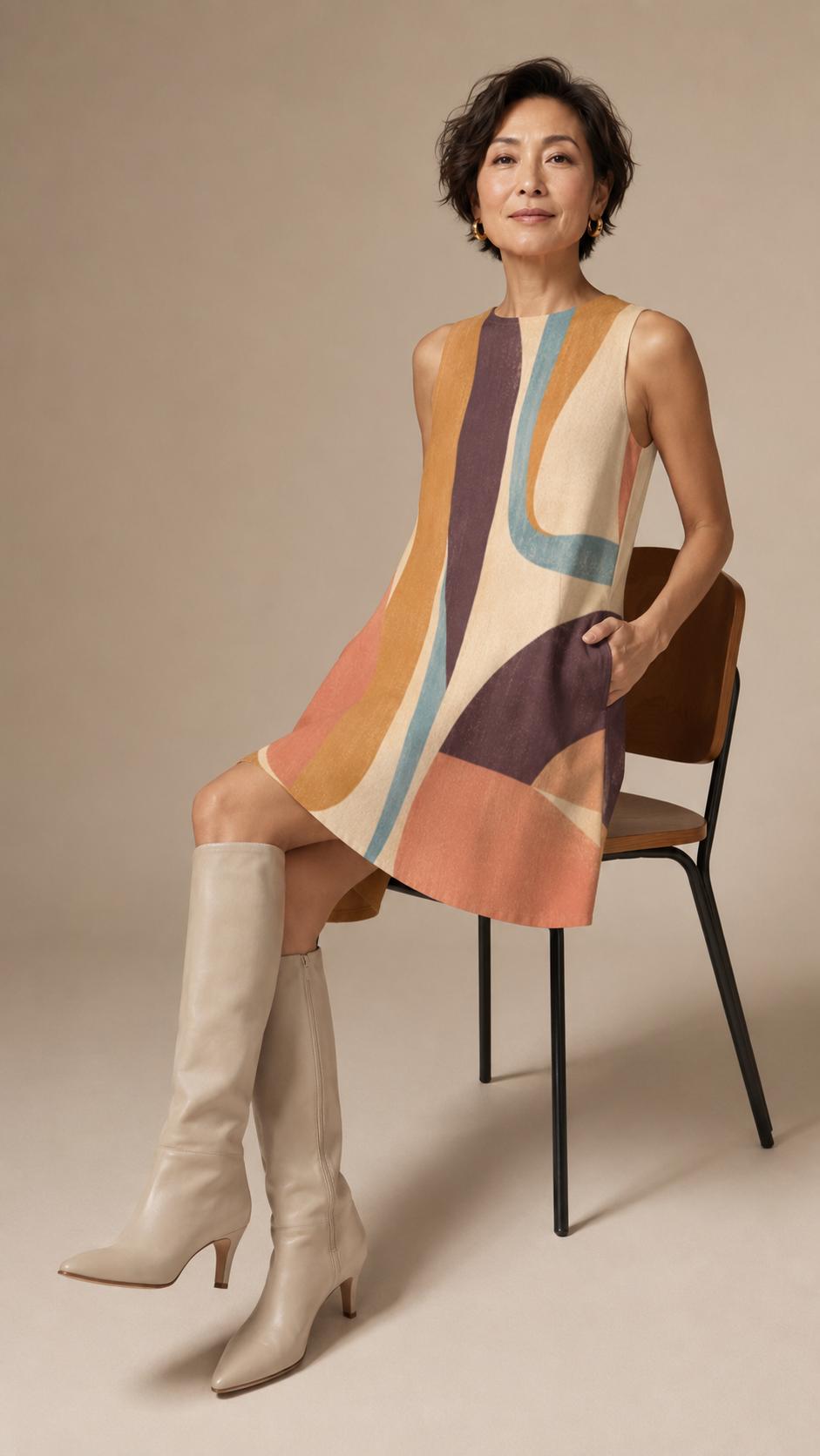 Abstract A-Line Mini Dress | Retro Resort Pocket Dress