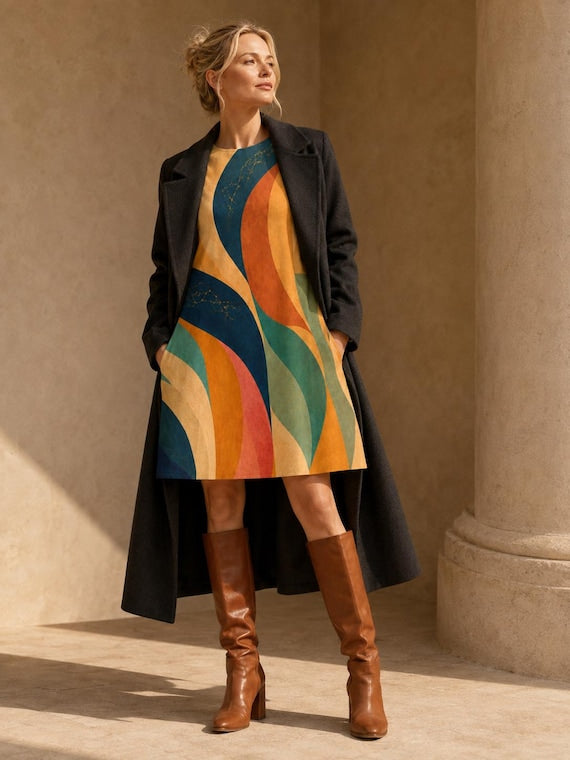 70s Abstract Art A-Line Mini Dress alternate model view