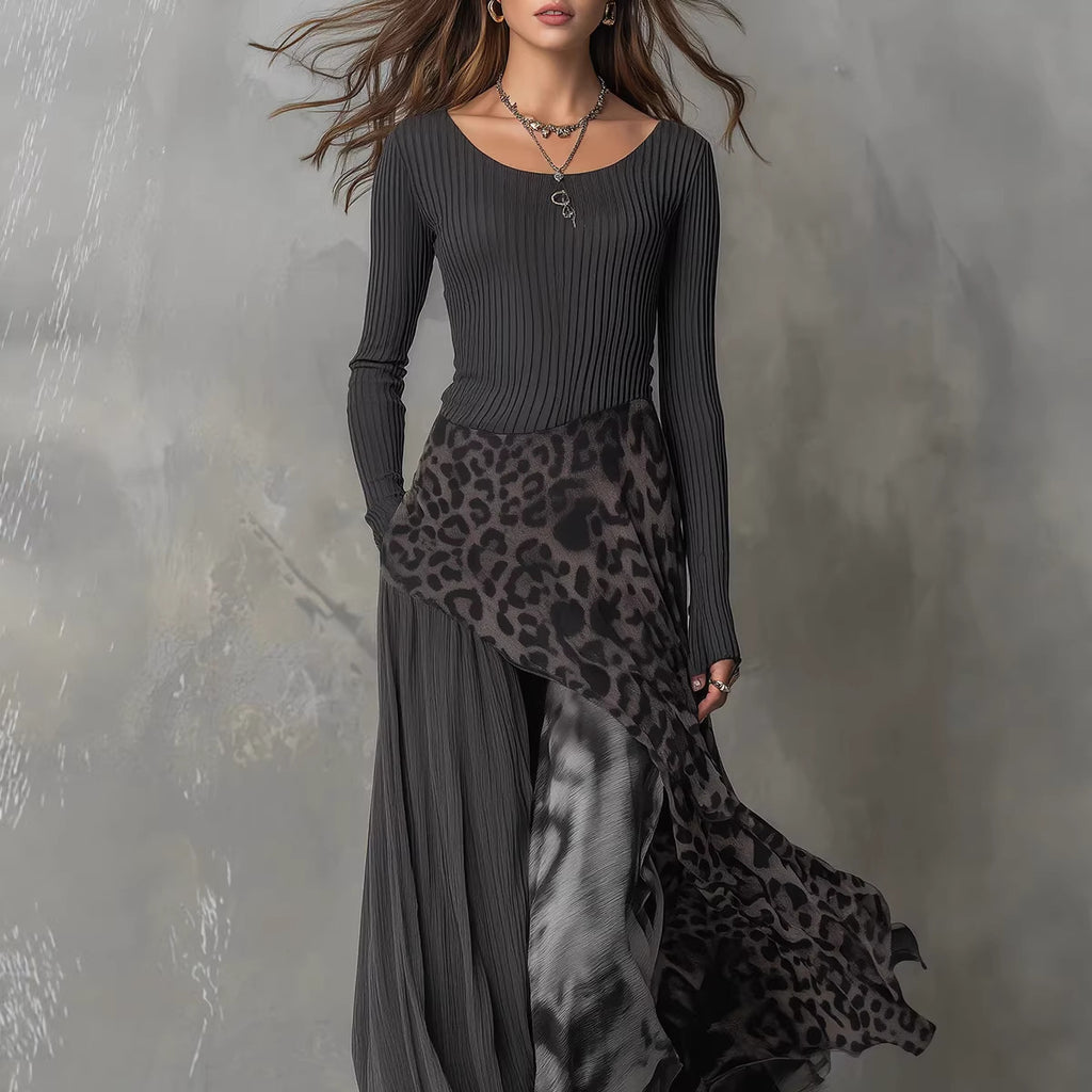 Black Long-Sleeve Full-Skirt Maxi Dress