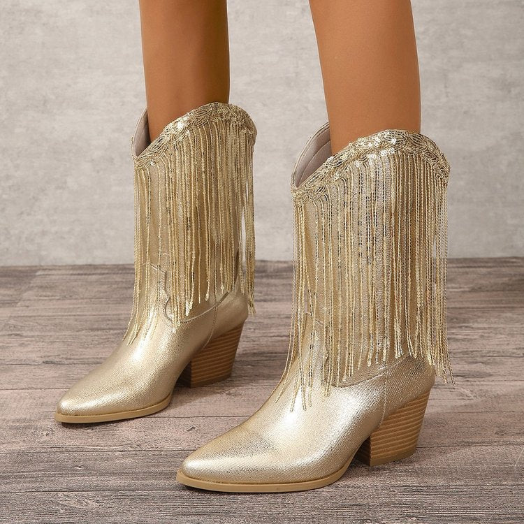Women's statement fringe boots in fashion color