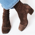 Square-toe suede high-heel ankle boots for women
