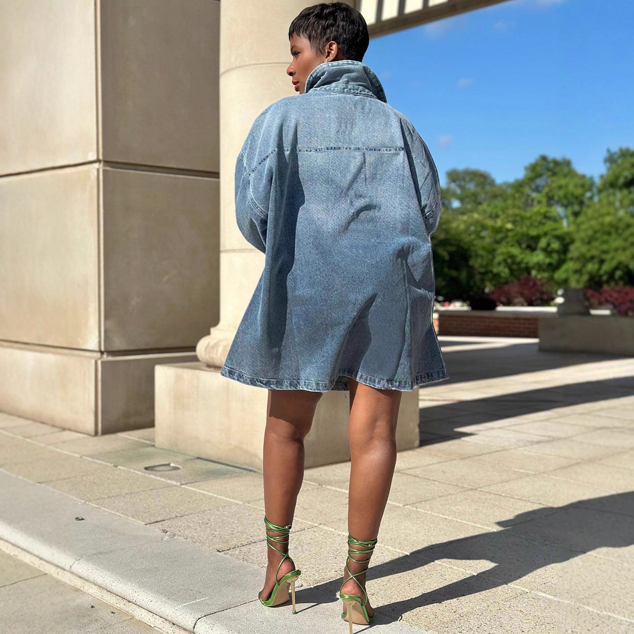 Dark Gray Long-Sleeve Denim Dress