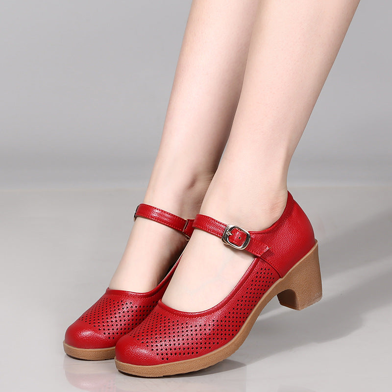 Cutout low block-heel work sandals for women